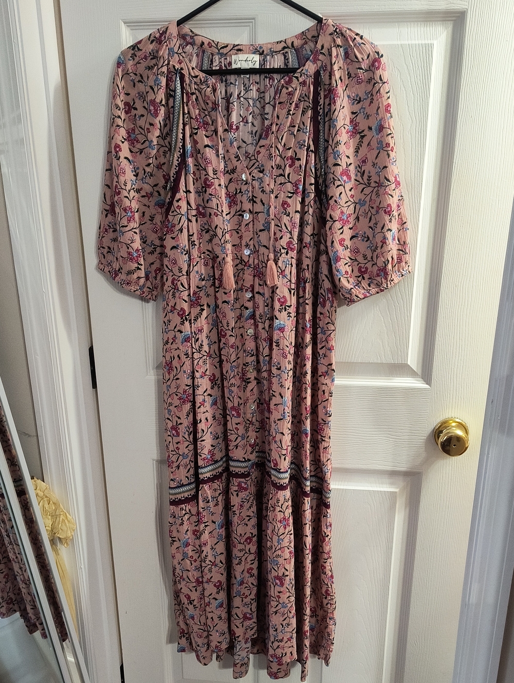 Wonderly Pink Floral Button-Front Midi Dress